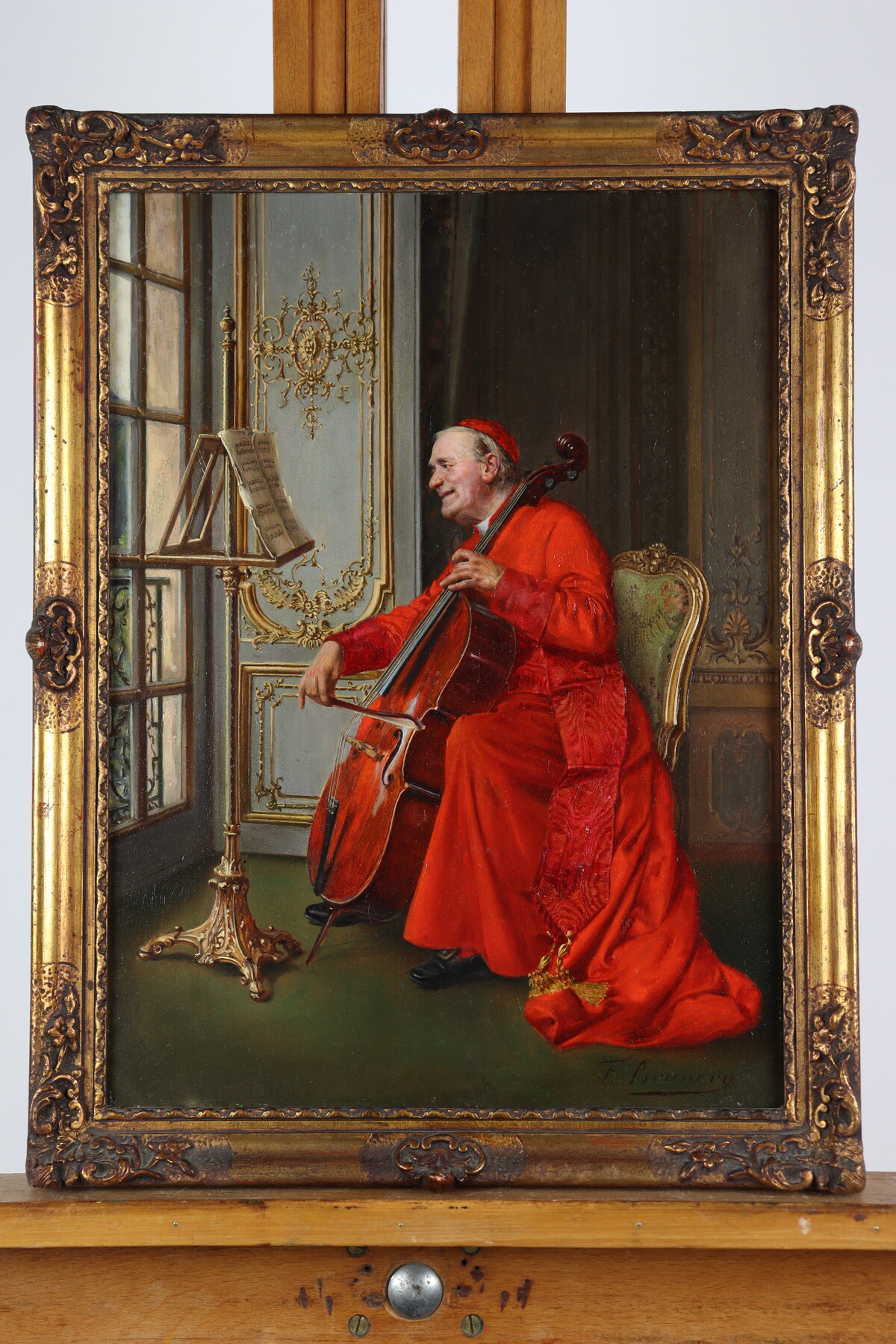 Cardinal jouant du violoncelle par François Brunery