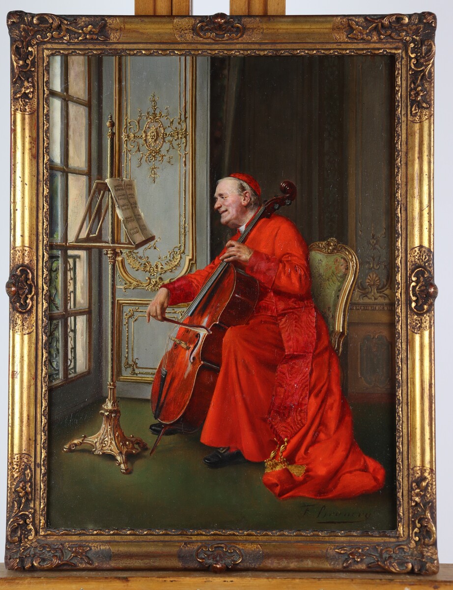 Cardinal jouant du violoncelle par François Brunery