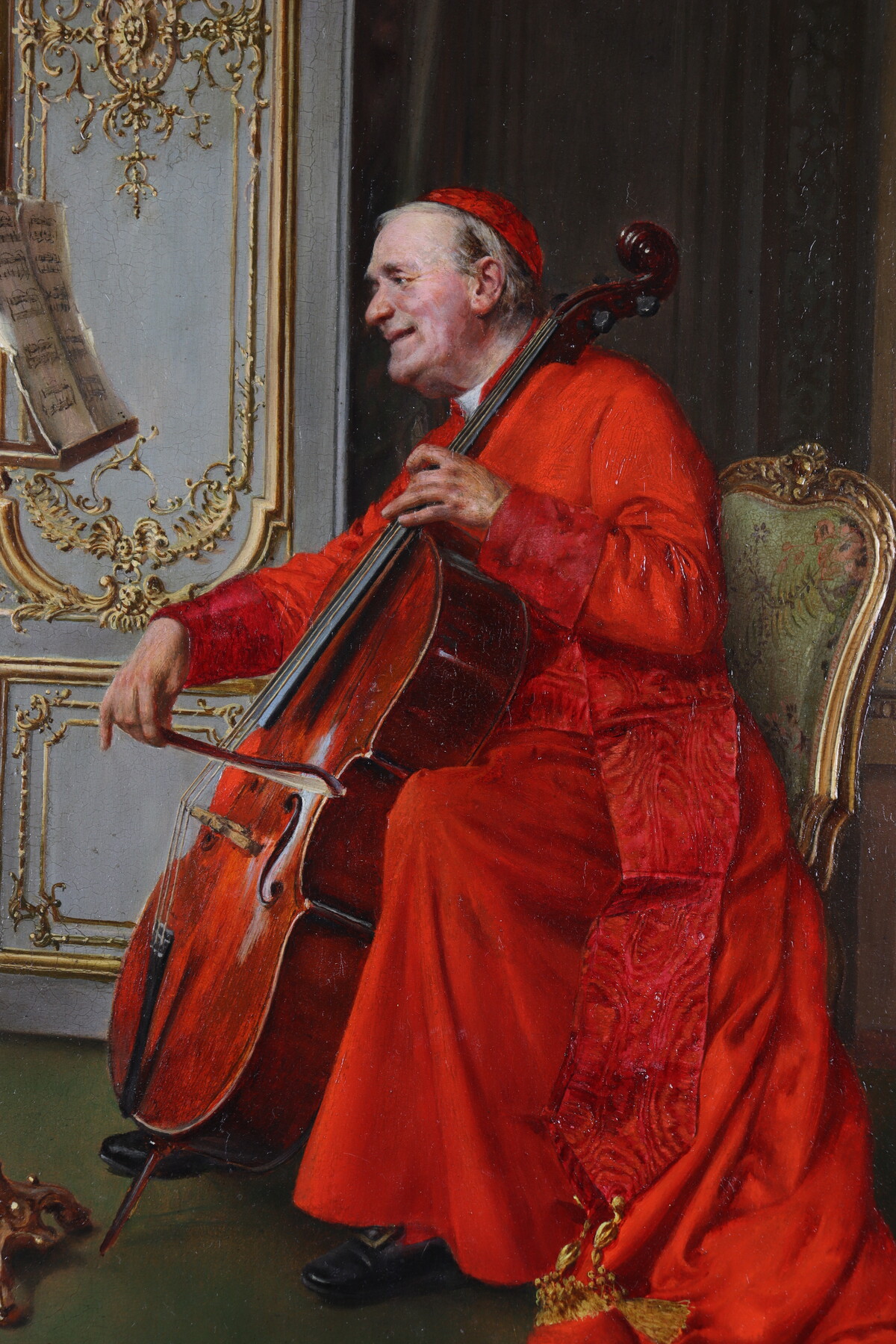 Cardinal jouant du violoncelle par François Brunery