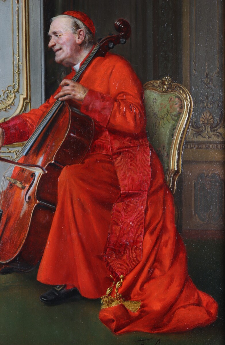 Cardinal jouant du violoncelle par François Brunery