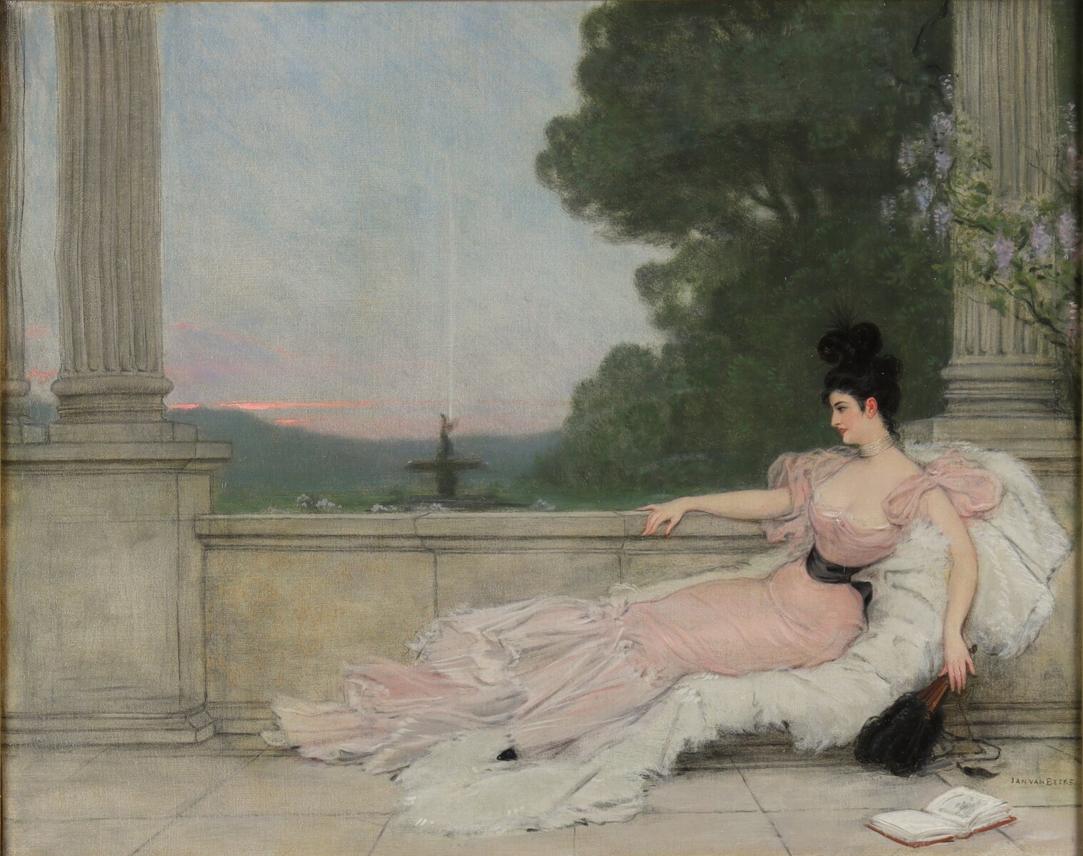 Elegante à l'éventail par Jan Van Beers