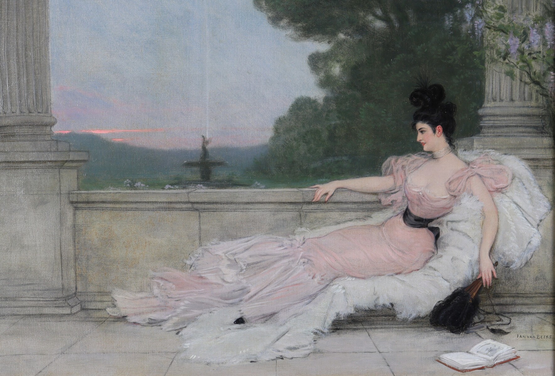 Elegante à l'éventail par Jan Van Beers