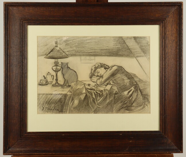 Endormie à l'ouvrage by Théoophile Alexandre Steinlen