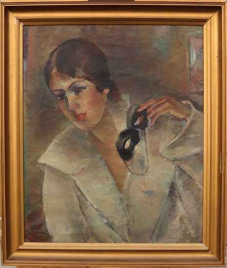 Portrait of a lady with a domino mask, by Maurice Jean Micha