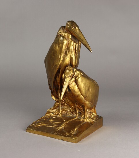 The Marabous Storks, Bronze Sculpture By Josuë Dupon