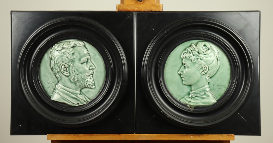 Pair of medaillons by Theodore Deck