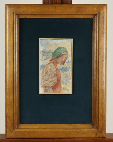 Portrait of a breton woman, painting a fresco by Maurice Chabas