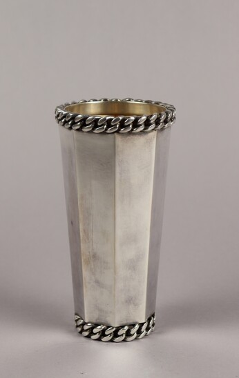 Silvered metal vase by Jean Després